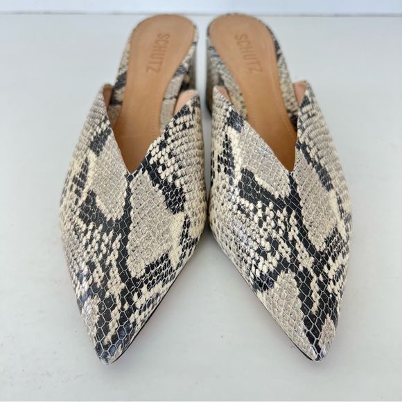 SCHUTZ Dauani Houndstooth Snake Print Leather Slip-on Pointed Toe Mule Pump Sz 8 - Picture 5 of 11
